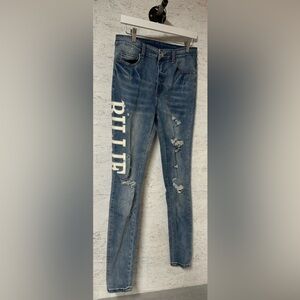 Distressed Billy Jean- Skinny Blue Jeans with embroidery